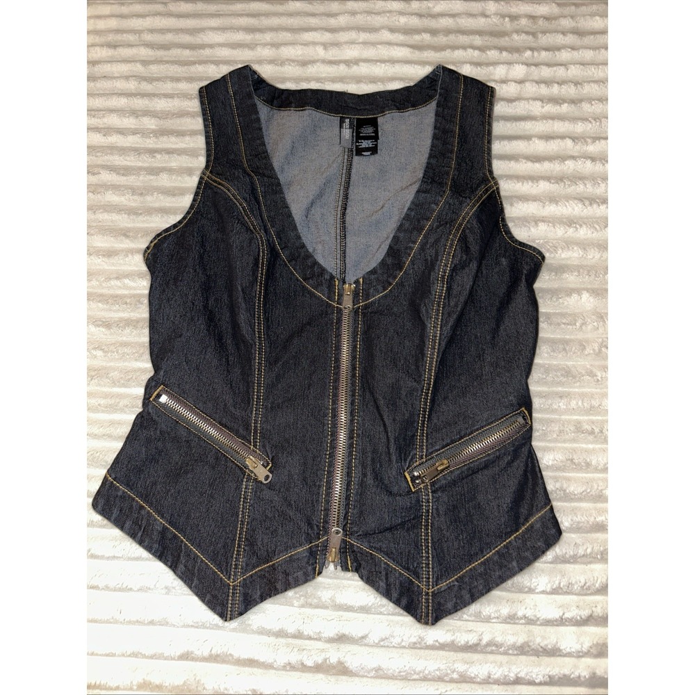 Bisou‎ Bisou size Small Women's Blue Denim Button Up Vest Y2K